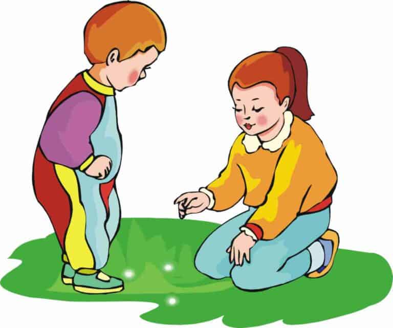 Illustration von zwei Kindern auf einer Wiese